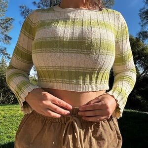 Striped Green and Cream Cropped Top